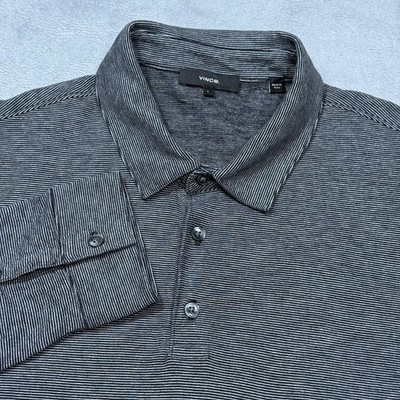 Vince Polo Shirt Mens L Gray Long Sleeve Supima Cotton Dadcore Normcore Dadcore