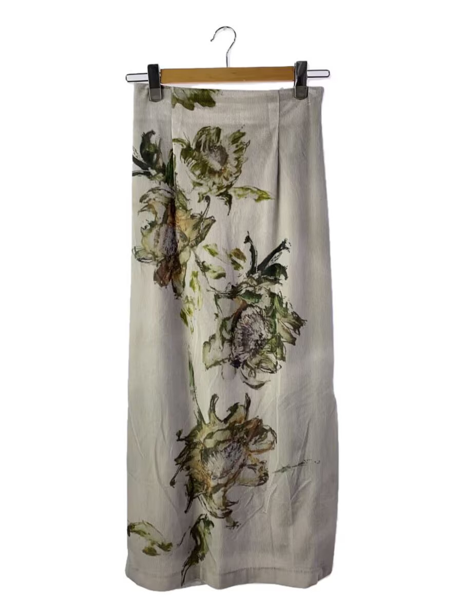 AMERI long skirt M polyester GRY floral 013209600… - image 1