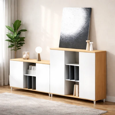 Modernes Sideboard weiß Holzoptik mit Stauraum Wohnzimmer Möbel Sideboard - Bild 1 von 2