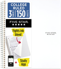 Spiral Notebook Study App, 3 Subject, College Ruled Paper, 8-1/2" X 11", 150 S