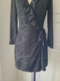 Lilly Pulitzer Tiki Romper - Black Lace & Ruffles - Size Medium - Lace Sleeves