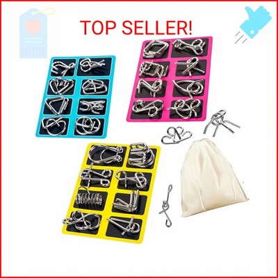 GEKELI Metal Wire Puzzle Set of 24 with Pouch,Brain Teaser IQ Test Disentangleme