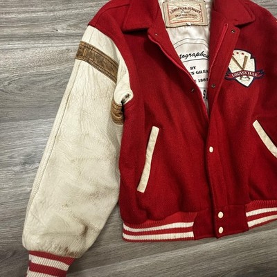 Vintage Louisville Slugger Jacket Mens Large Red Wool Leather