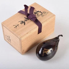 Japanese Tea Ceremony Wajima Lacquer Maki-e Eggplant by Mitsumasa Kawagishi
