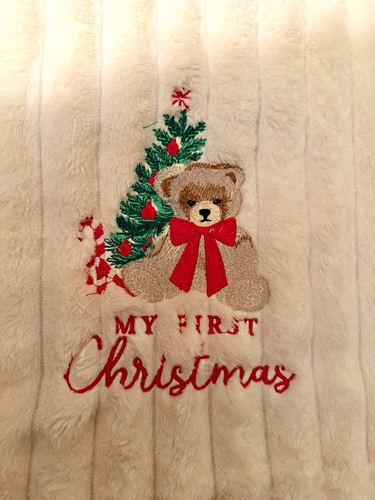 My First Christmas Embroidered Receiving Blanket Fleece for Crib/Cradle