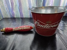 Budweiser Vintage Wood Beer Tap Handle & Ice Bucket Anheuser Busch Bar Decor