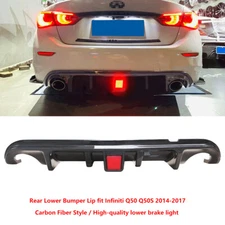 New Carbon Fiber Rear Bumper Diffuser Lip fit Infiniti Q50 2014-2017 LED LIGHT