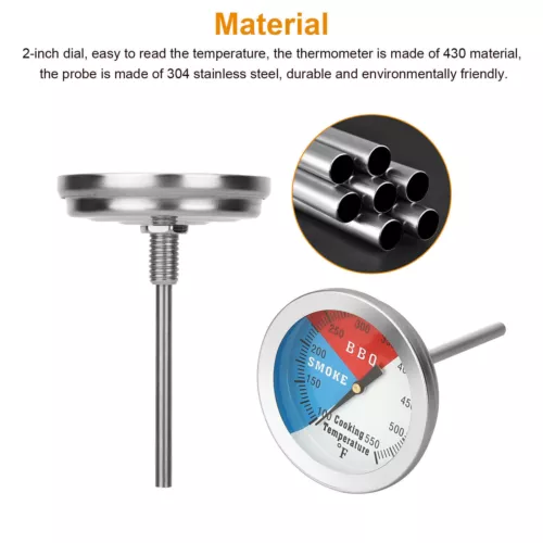 2 PCS Temperature Thermometer Gauge BBQ Grill Smoker Pit Thermostat Food Cooking - Picture 2 of 9