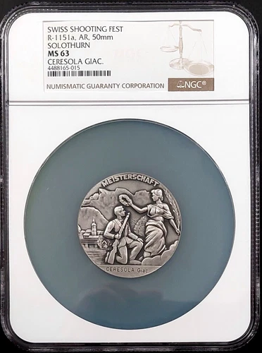 Swiss Shooting Fest Medal, R-1151a, AR, 50 mm, Solothurn, NGC MS 63!