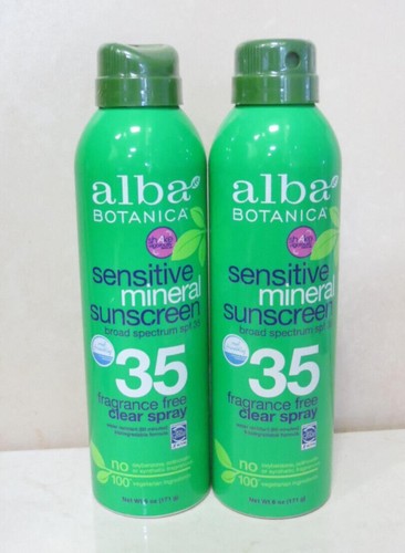 ALBA BOTANICA SENSITIVE MINERAL SUNSCREEN CLEAR SPRAY SPF 35 6 OZ LOT OF 2