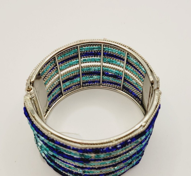 BLUE Beaded Multi Colored Hinged Hinged Bracelet … - image 4