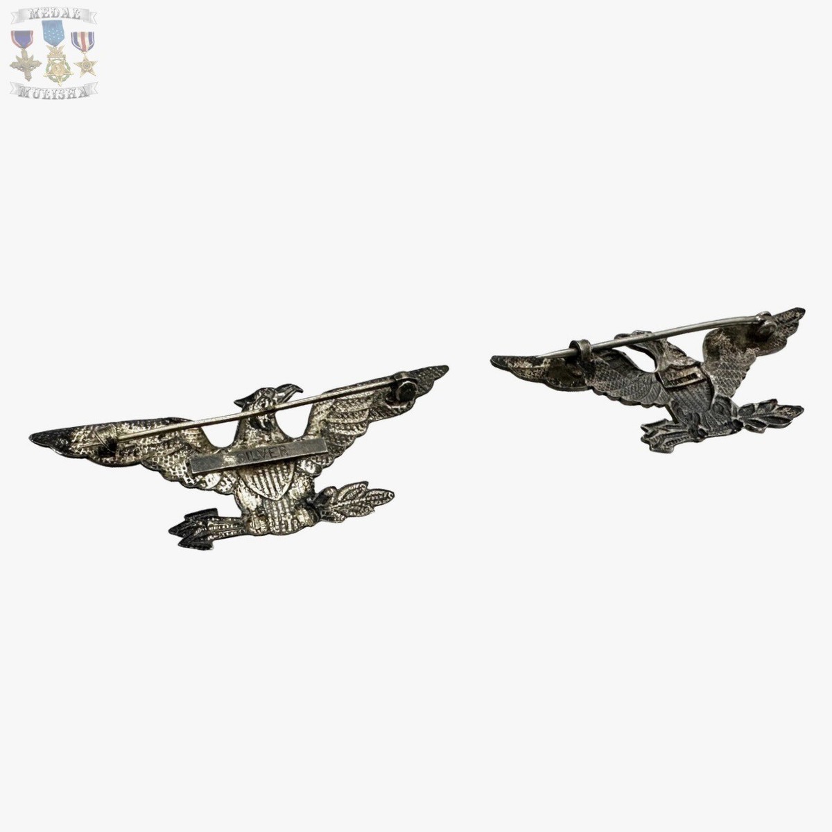 WWII期 US Navy イーグル紋章 925 シルバー ヴィンテージ ミリタ WWI US ARMY USMC COLONEL EAGLES 🦅 INSIGNIA 2” STERLING