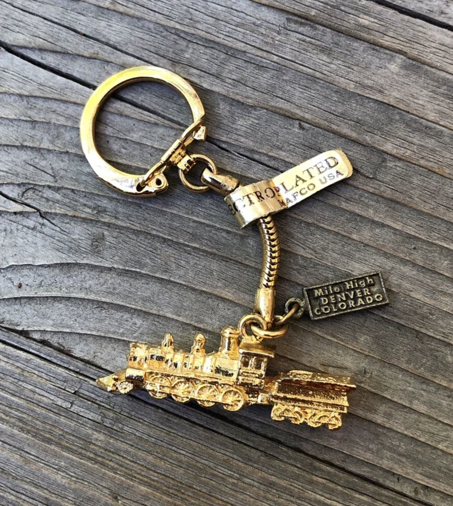 Vintage 23k Gold Keychain Electroplated Mafco USA Denver Colorado Train  Engine