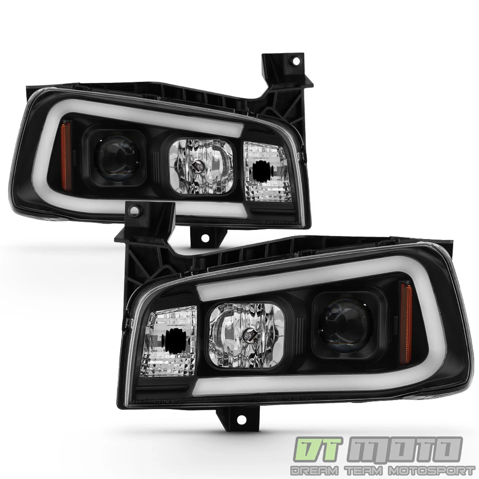 For 2006-2010 Dodge Charger Black LED Tube Projector Headlights Headlamps Pair - Image 2 of 4
