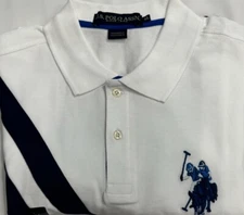 New U.S. Polo Assn. Men's Short Sleeve Polo White Striped Size M $26.50