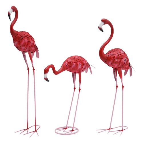 3pcs Gardens Flamingos Statue Red Flamingos Yard Sculpture Home Art Decors Set - Picture 5 of 20