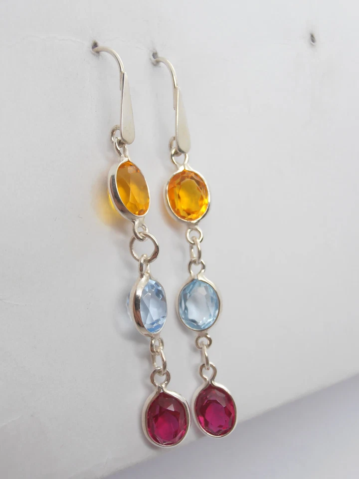 Orecchini in Argento 925 e Pietre sintetiche - imitazione acquamarina rubino - Immagine 2 di 4