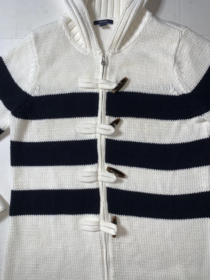 Б/у женский кардиган Nautica на молнии спереди в полоску (размер L) - Изображение 2 из 4
