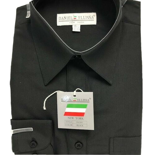 Daniel Ellissa Men's Black Dress Shirt Convertible Cuffs Pocket Sizes 14.5 -22.5 - Picture 2 of 4