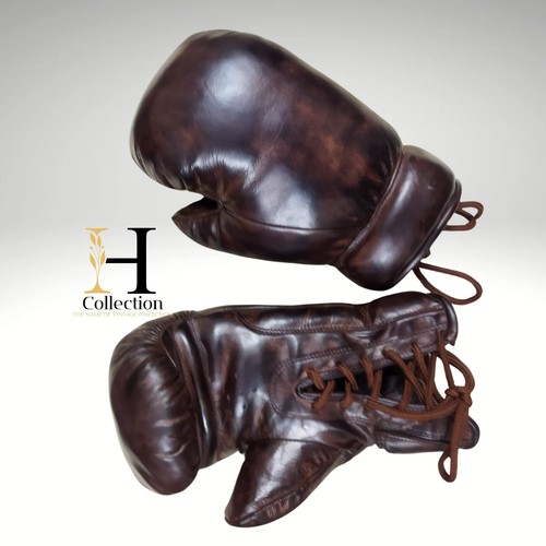 Vintage style leather boxing gloves for strength training and luxury home decor. - Picture 3 of 7