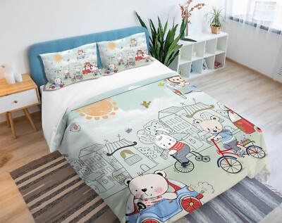 3D Animal Town A6621 Bed Pillowcases Quilt Duvet Cover Set Queen King Amy