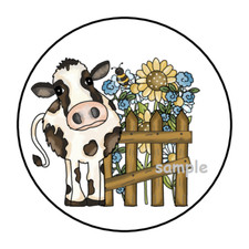 30 COW AND FLOWERS STICKERS ENVELOPE SEALS LABELS 1.5" ROUND SUNFLOWERS BEES