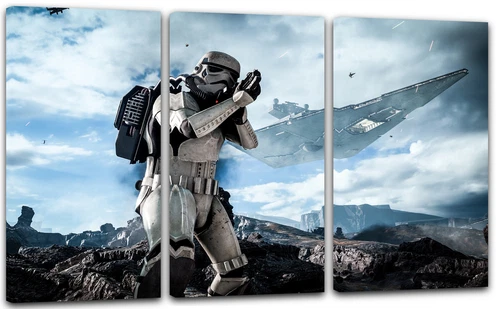 3-teilig 120x80cm Lein-Wand-Bild: Star Wars Stormtrooper vor Sternenzerstörer - Bild 1 von 5