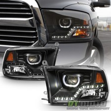 Black 2009-2018 Dodge Ram 1500 2500 3500 Drl Led Projector Halo Headlights Lamps