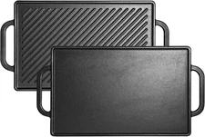Cast Iron Reversible Grill Griddle, Double Sided for Gas Grills and Stove Tops