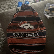 Denver Broncos Backpack Black & Orange Bag Rasta Reggae Hippie  Blanket Material