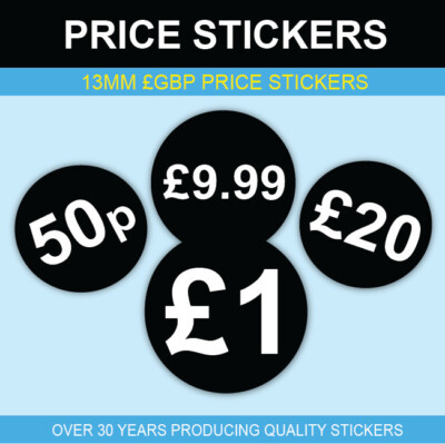 £ Black Price Stickers - 13mm