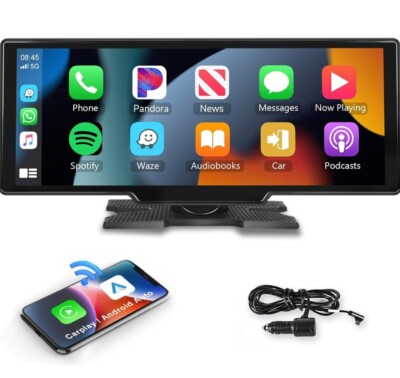 10.26'' 2K Car Portable Wireless Apple CarPlay Android Auto FM Radio Touch Screen