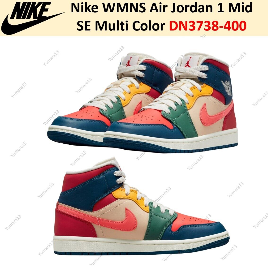 Nike WMNS Air Jordan 1 Mid SE Multi Color DN3738-400 Women's Nike WMNS Air Jordan 1 Mid SE Multi Color DN3738-400 Women's