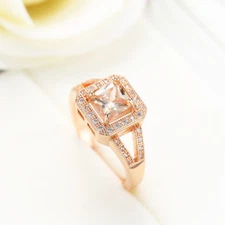 High Quality Rose Gold Plated Natural Morganite White Zircon Ring  Size 6-10