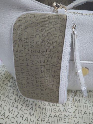 Isaac Mizrahi Schultertasche aus weißem Kieselleder mit Akzent-Seitenquaste - Bild 6 von 16