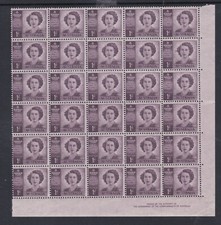 1947 QUEEN ELIZABETH IMPRINT CORNER BLOCK 30 PRE-DECIMAL STAMPS FRESH MUH #P374