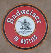 Vintage Red Round Budweiser 12" Sign Beer Bar Metal Anheuser- Busch St. Louis