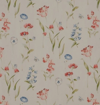 SANDERSON VORHANGSTOFF DESIGN Butterfly Garden 3,8 METER ROT/BLAU/HELLCREME