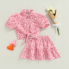 Toddler Kid Girl Puff Sleeve Blouse and Skirt Summer Outfit Set Toddler in