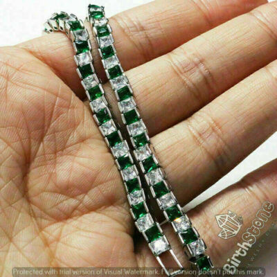 45 CT Created Green Emerald Round Bracelet Valentine Gift White Gold Plated Womens Bracelet