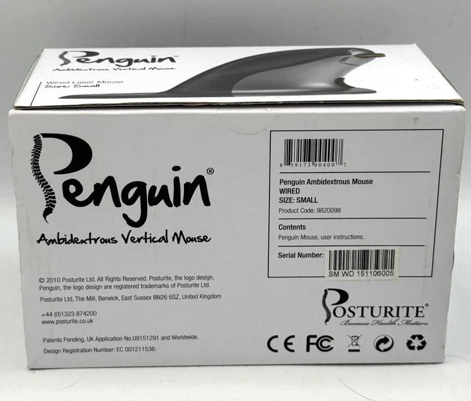 Posturite Penguin USB Wired Ambidextrous Ergonomic Mouse Vertical Small MAC PC - Image 3 of 4