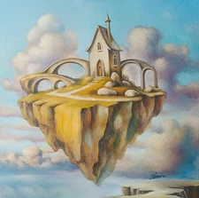 Original Surreal Oil Painting on Canvas Fantasy Landscape Art - Signed by Artist