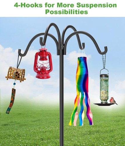 Tikimilor 4-Hooks Shepherds Hooks for Outdoor, 60" Heavy Duty Bird Feeder Pol... - Picture 2 of 7