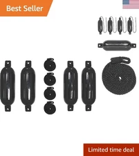 BoatTector Inflatable Fender 4-Pack - 6.5" x 22", Universal Black Protection