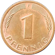 Germany 1 Pfennig Coin 1981 F Stuttgart Mint Mark / Oak Sapling. KM# 105. XF