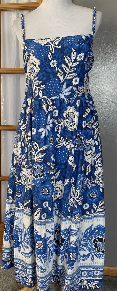Rachel Zoe Floral Maxi Dress Sz L Linen Blend Blue White Smocked Boho  Prairie | eBay