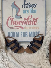 Vionic Amber Blue Embossed Leather Orthotic Adj Sandals  Women's Size 9 - NICE