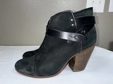 Rag and Bone Harrow Black Suede High Heeled Ankle Boots Straps Sz EU 40 / US 10