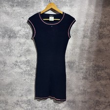 CHANEL Luxury Knit Dress Size 38 Navy Sleeveless Bodycon CC Logo