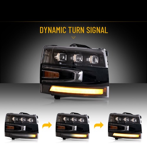 L+R LED Headlights Sequential Turn sig For 2007-2014 Chevy Silverado 1500 2500HD - Picture 6 of 18